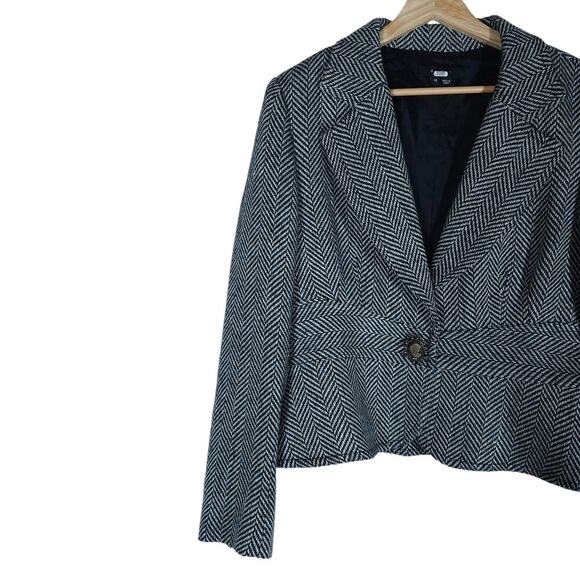 ECI New York Womens Blazer 14 Black White Herringbone Tweed Jacket Chic Workwear - Picture 3 of 15